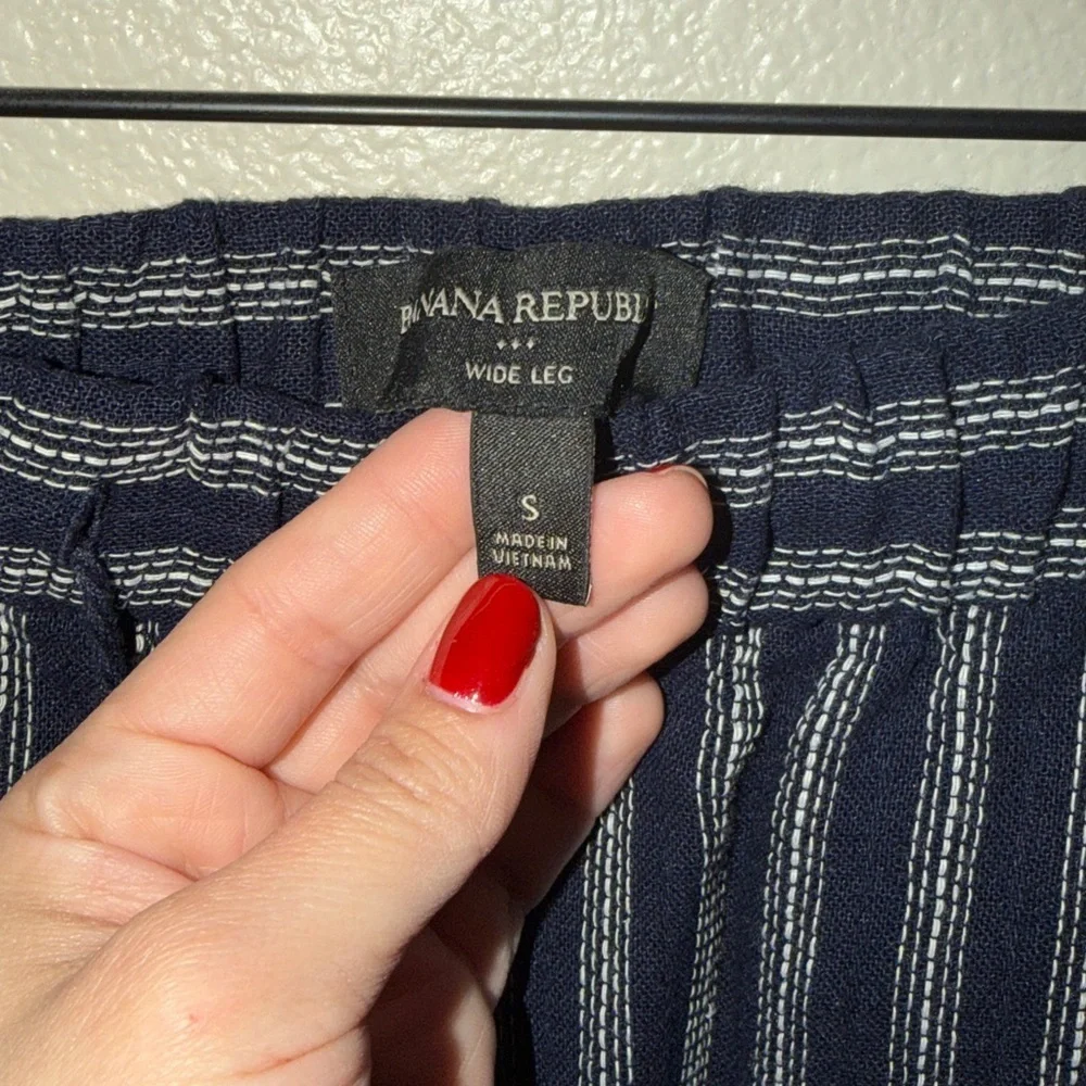 Banana Republic Navy Striped Wide Leg Linen Blend Pants Size S